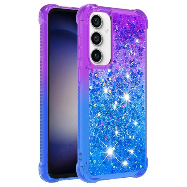 SKALO Samsung S23 FE Juoksuhiekka Glitter Sydämet TPU kuori - Violetti-Sininen