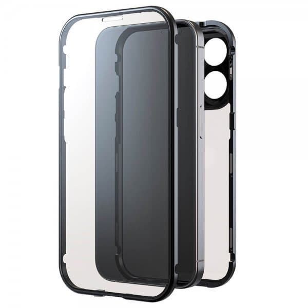 Black Rock iPhone 15 Pro Deksel 360 Glass Transparent Svart