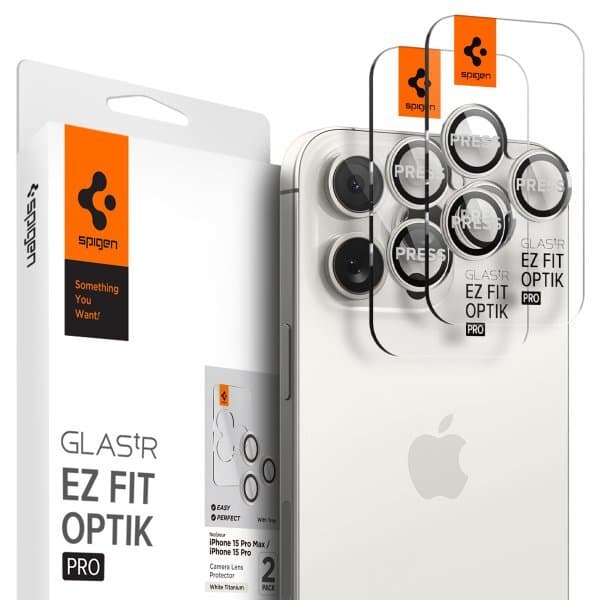 Spigen iPhone 15 Pro/iPhone 15 Pro Max Kameralinsskydd GLAS.tR EZ Fit Optik Pro 2-pack