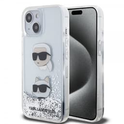 Karl Lagerfeld iPhone 15 Skal Liquid Glitter Karl & Choupette Silver