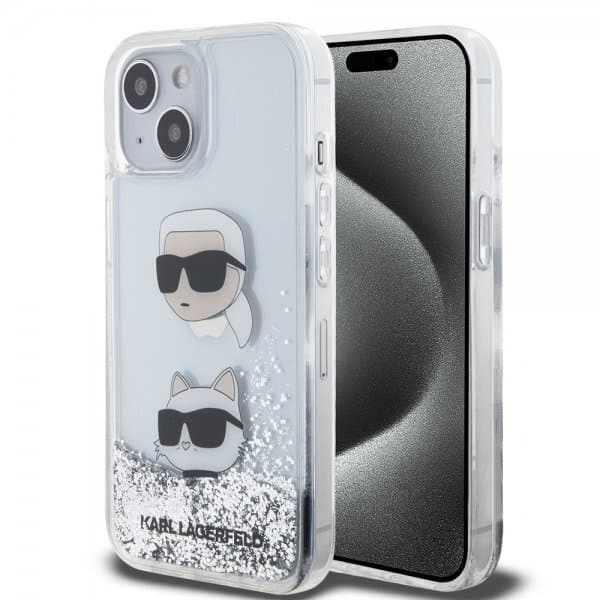 Karl Lagerfeld iPhone 15 Skal Liquid Glitter Karl & Choupette Silver