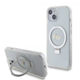 Guess iPhone 15 Deksel Ring Stand Glitter MagSafe Transparent