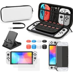 INF 14 i 1 beskyttelsesveske, film og tommelhetter for Nintendo Switch OLED-konsoller Hvit
