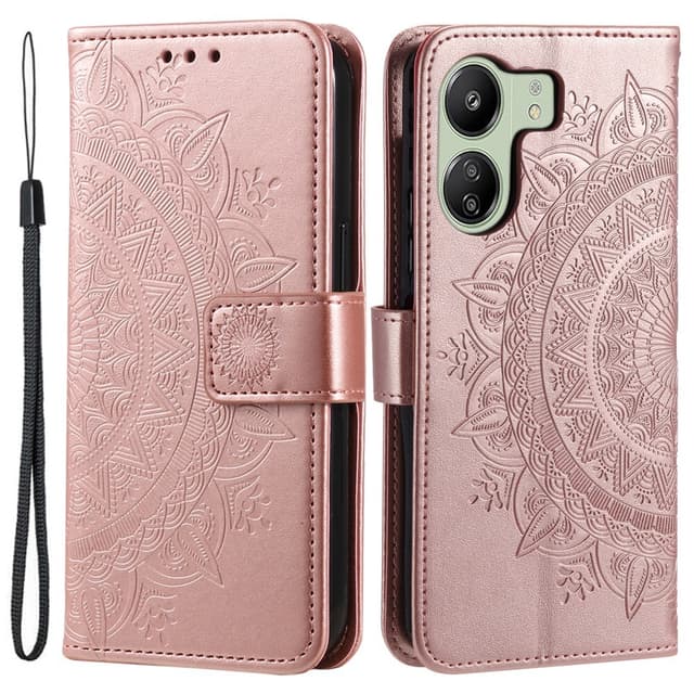 SKALO Xiaomi Redmi 13C 4G Mandala Flip Cover - Rosa guld