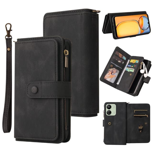 SKALO Xiaomi Redmi 13C 4G Big Wallet 17-RUM Pungetui - Sort