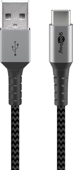 USB-C - USB-A Tekstiilikaapeli metalliliittimillä (avaruudenharmaa / hopea) 2 m