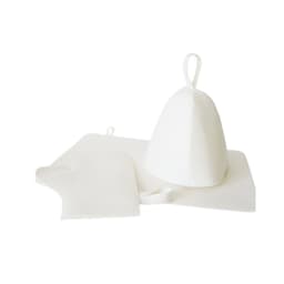Tovet badstuesett, Hat+Glove+Pad Hvit