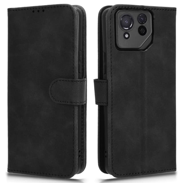 SKALO Asus ROG Phone 8 5G Matt PU Nahka lompakkokotelo - Musta