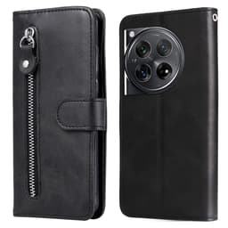 SKALO OnePlus 12 5G Plånboksfodral i PU-Läder med Dragkedja - Svart