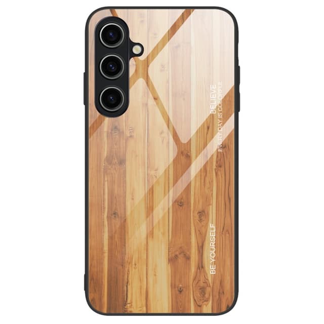 SKALO Samsung A15 5G Wood karkaistu lasi TPU-suojakuori - Vaaleanruskea