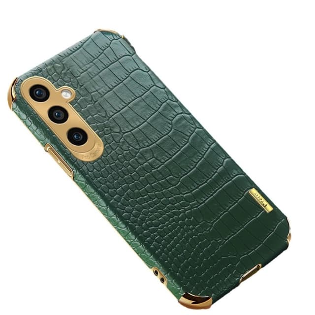 SKALO Samsung A15 5G Krokodil Guldkant Skal - Grön