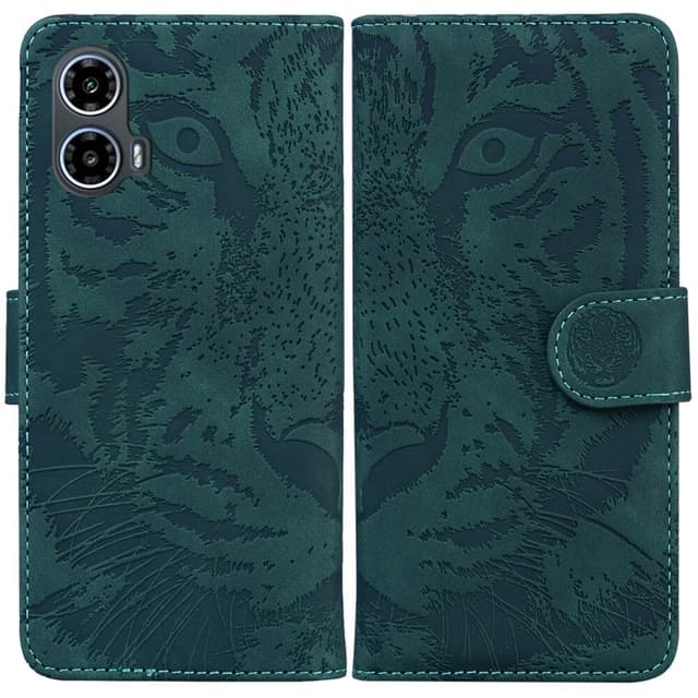 SKALO Motorola Moto G04 Embossed Tiger Plånbok - Grön