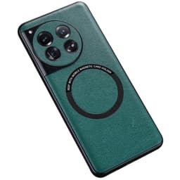 SKALO OnePlus 12 5G PU læder hybrid magnetisk ring Cover - Grøn