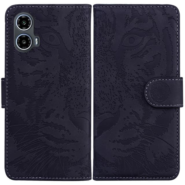 SKALO Motorola Moto G04 Kohokuvioitu tiikerilompakko - Musta