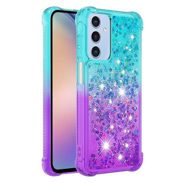 SKALO Samsung A15 5G Kvicksand Glitter Hjärtan TPU-skal - Turkos-Lila