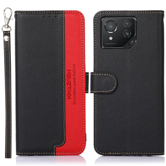 SKALO Asus ROG Phone 8 5G KHAZNEH Litchi Lompakkokotelo PU-nahasta - Musta