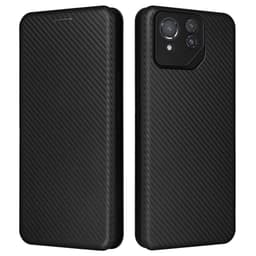 SKALO Asus ROG Phone 8 Pro 5G Carbon Fiber Lompakkokotelo - Musta
