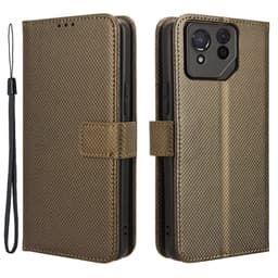 SKALO Asus ROG Phone 8 Pro 5G Premium Mini Rhombus Wallet Flip Cover - Brun