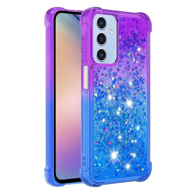 SKALO Samsung A15 5G Kvicksand Glitter Hjerter TPU Cover - Lilla-Blå
