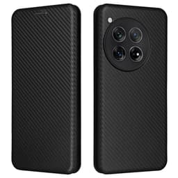 SKALO OnePlus 12 5G Carbon Fiber Lompakkokotelo - Musta