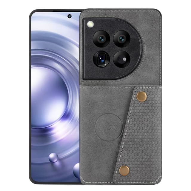 SKALO OnePlus 12 5G PU-nahkainen Suojakuori Lompakolla - Harmaa