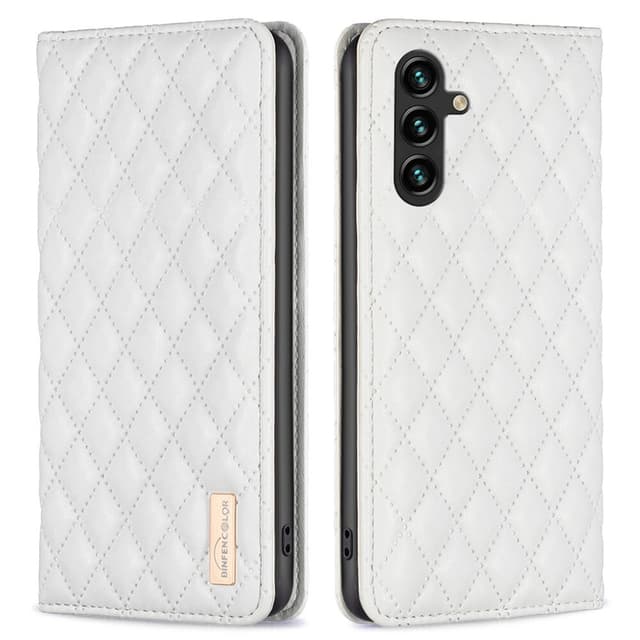 SKALO Samsung A15 4G BINFEN COLOR Big Wallet Quiltat Plånbok - Vit