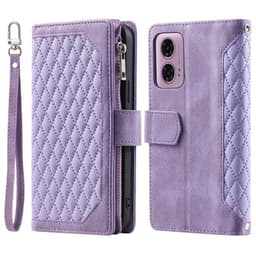 SKALO Motorola Moto G04 Iso Tikattu Lompakkokotelo - Violetti