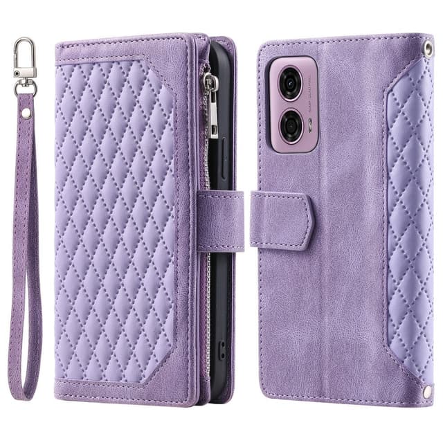 SKALO Motorola Moto G04 Iso Tikattu Lompakkokotelo - Violetti