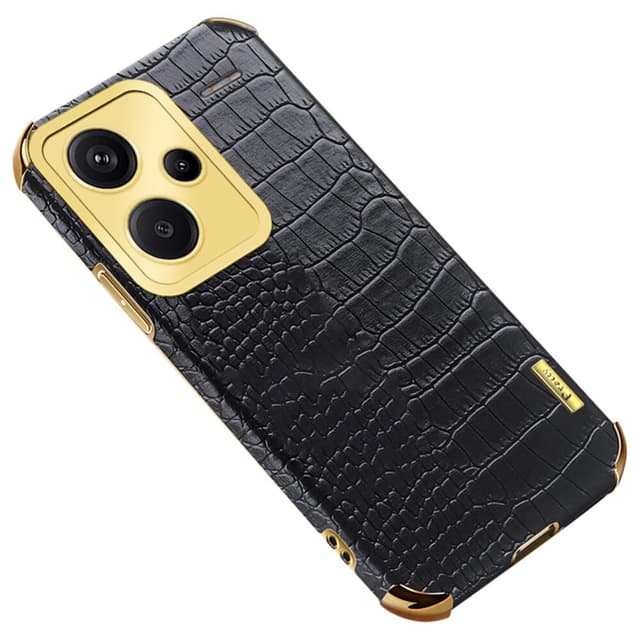 SKALO Xiaomi Redmi Note 13 Pro+ Krokotiili Kultainen Reuna Kuori - Musta