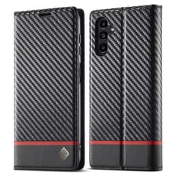 SKALO Samsung A15 4G LC.IMEEKE Carbon Fiber Lompakkokotelo PU-nahkaa - Musta