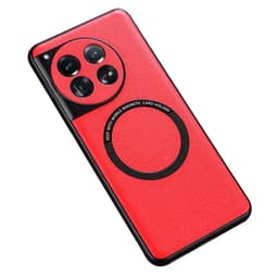 SKALO OnePlus 12 5G PU Nahka Hybrid Magnetic Ring Suojakuori - Punainen