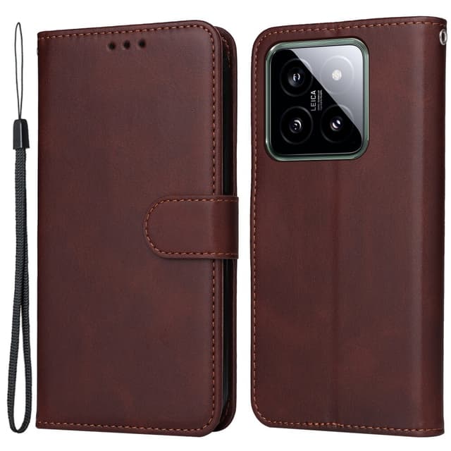 SKALO Xiaomi 14 5G PU-Läder Plånboksfodral - Brun