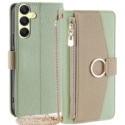 SKALO Samsung A25 5G Litchi Makeup Mirror Flip Cover - Grøn