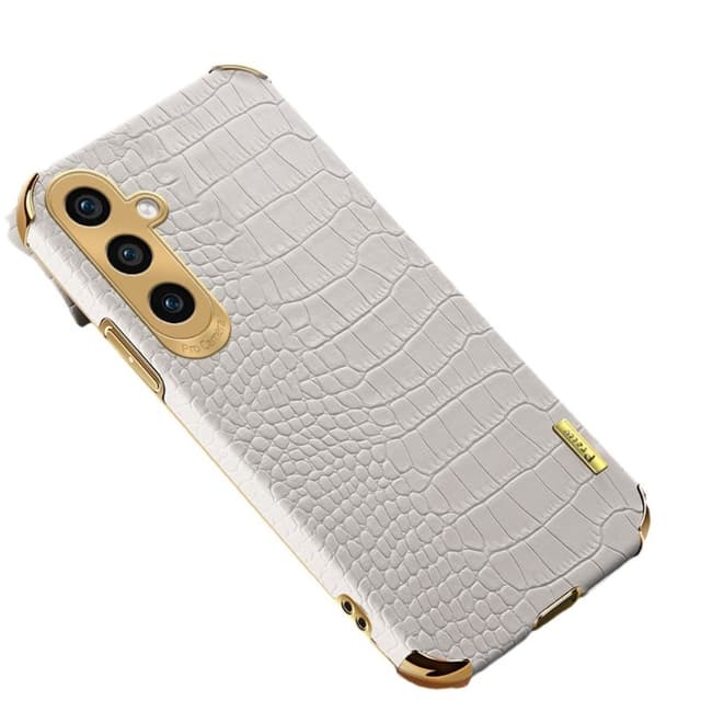 SKALO Samsung A15 5G Krokotiili Kultainen Reuna Kuori - Valkoinen