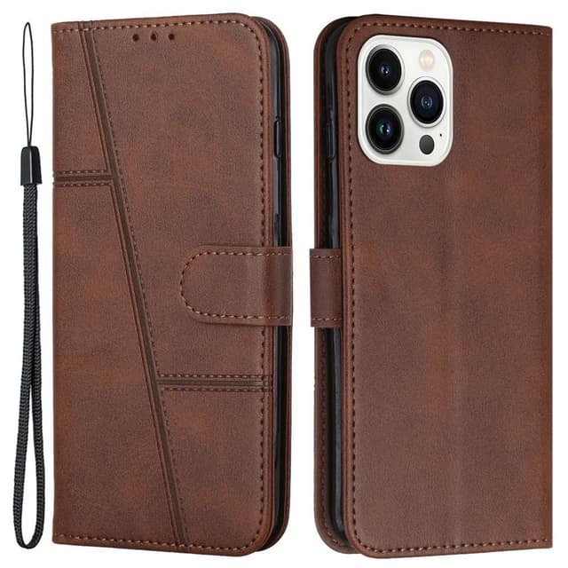 SKALO iPhone 15 Pro Embossed Triangle Lompakkokotelo - Ruskea