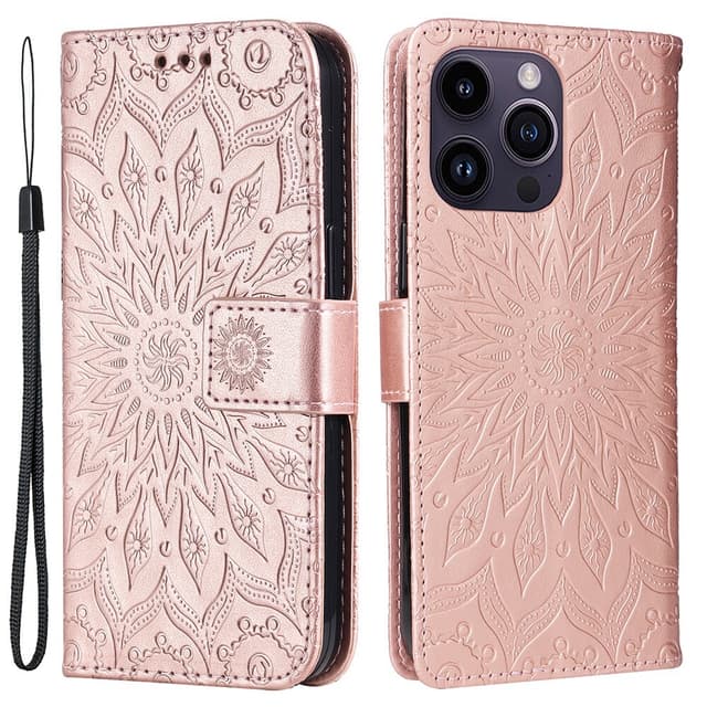 SKALO iPhone 15 Pro Max Mandala lompakkokotelo - Ruusukulta