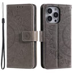 SKALO iPhone 15 Pro Mandala Flip Cover - Grå