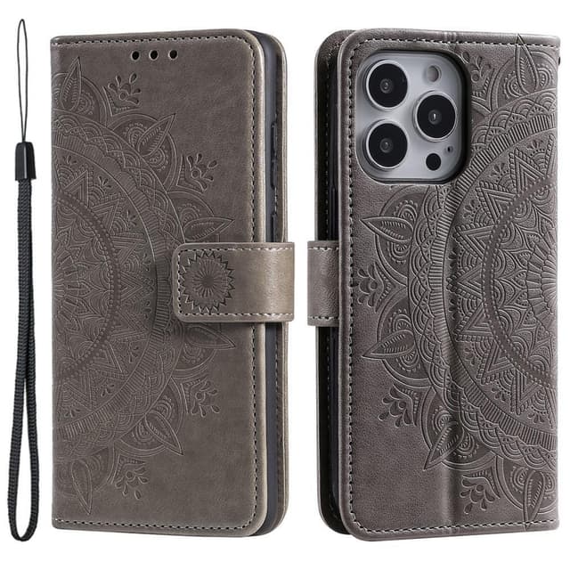 SKALO iPhone 15 Pro Mandala Plånboksfodral - Grå