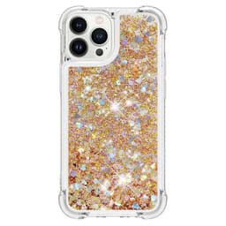 SKALO iPhone 15 Pro Kvicksand Glitter Hjerter TPU Cover - Guld