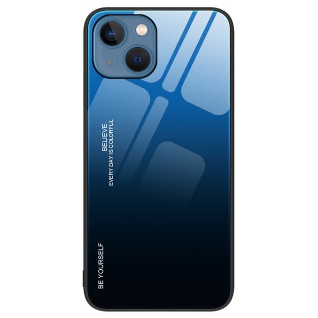 SKALO iPhone 15 Plus Gradient Härdat Glas TPU-skal - Blå-Svart