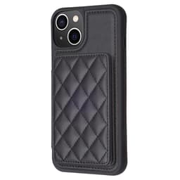 SKALO iPhone 15 Tikattu Suojakuori Lompakolla - Musta