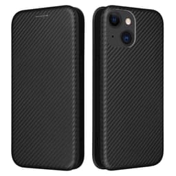 SKALO iPhone 15 Carbon Fiber Plånboksfodral - Svart