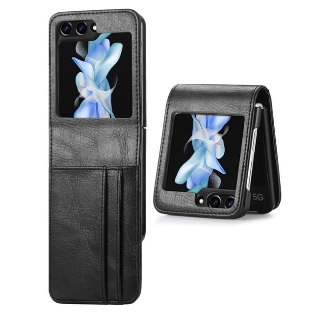SKALO Samsung Z Flip5 PU Läder Flip Skal med Korthållare/Plånbok - Svart