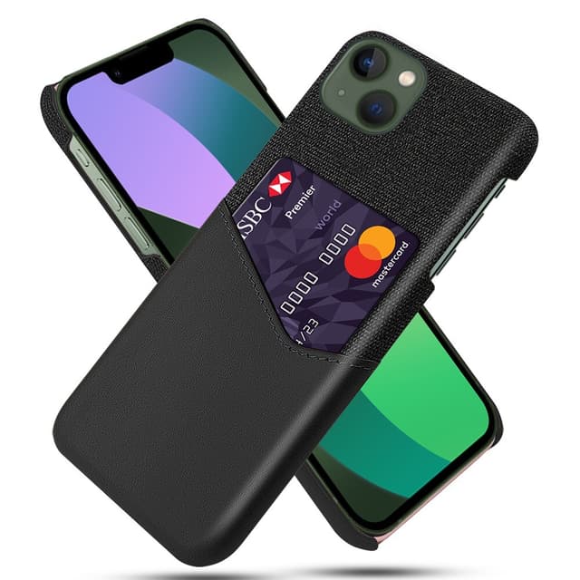 SKALO iPhone 15 Plus Premium PU-Läder Korthållare Skal - Svart
