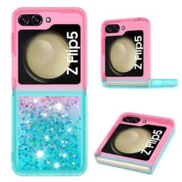 SKALO Samsung Z Flip5 Kvicksand Glitter Hjärtan TPU-skal - Rosa-Turkos