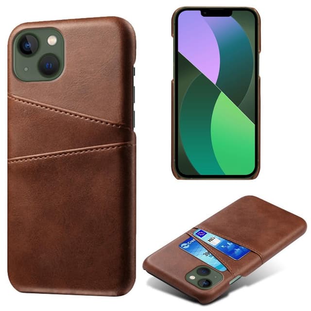 SKALO iPhone 15 PU-Läder Korthållare Skal - Brun