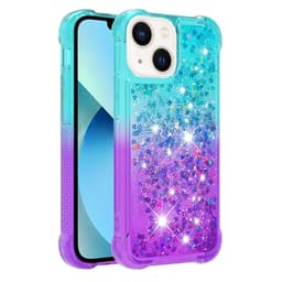 SKALO iPhone 15 Kvicksand Glitter Hjärtan TPU-skal - Turkos-Lila