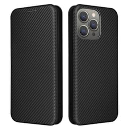 SKALO iPhone 15 Pro Carbon Fiber Lompakkokotelo - Musta
