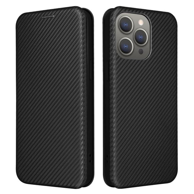 SKALO iPhone 15 Pro Carbon Fiber Lompakkokotelo - Musta
