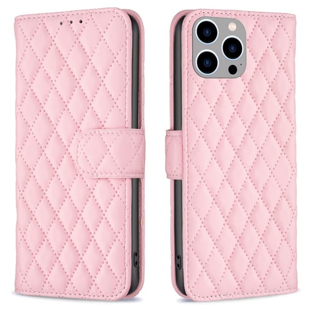 SKALO iPhone 15 Pro BINFEN COLOR Quiltat Plånbok - Rosa